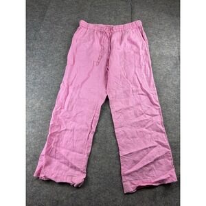 Charter Club Luxury Linen Pants Pink Wide Leg Elastic Drawstring Waist Women's L